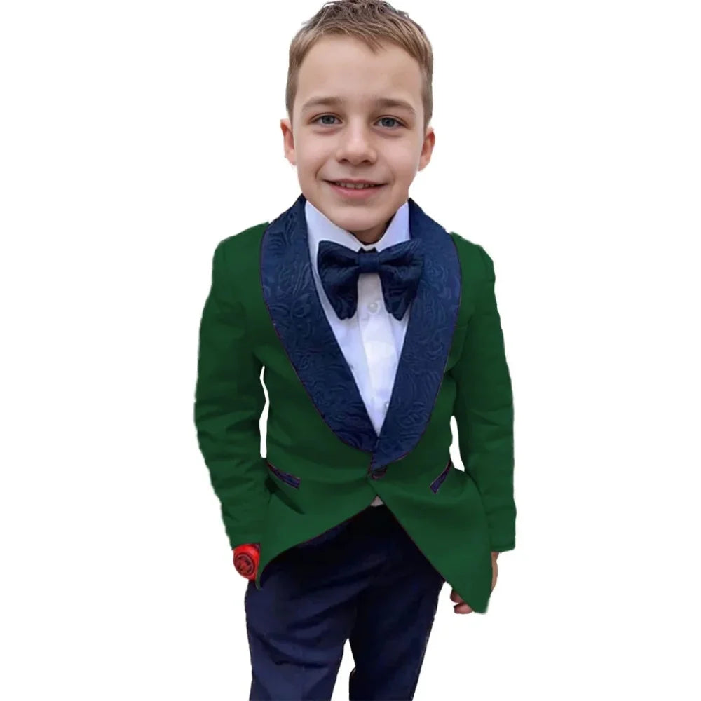 Children Formal Photography Suit Flower Boys Blazer Tuxedo Dress Teen Wedding Costume Kids Coat Pants 2Pcs Clothes