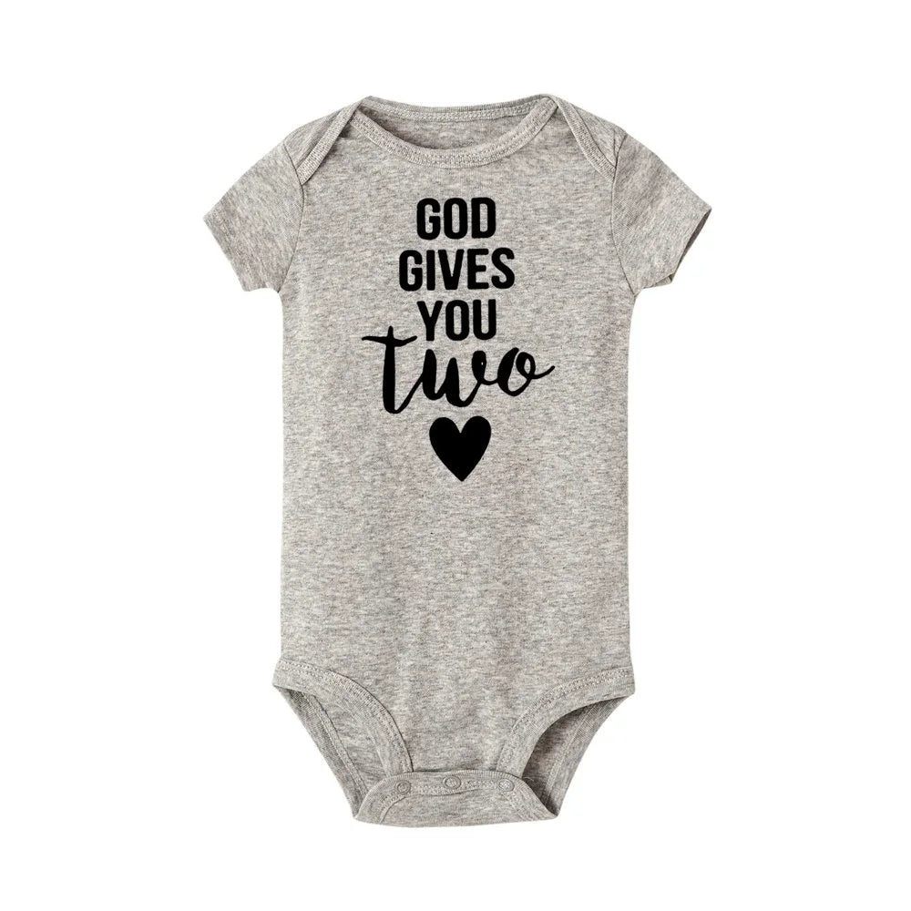Twins Newborn Baby Bodysuit Summer Infant Baby Born Short Sleeve Clothes Boys Girls Jumpsuit Pregnancy Announcement Twins Gifts