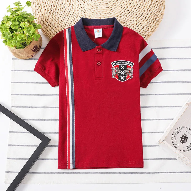 baby Boys T-Shirts Summer Short Sleeve T Shirts Childrens Turn-Down Collar Tops Kids Embroidery casual Clothing Girl cotton Tees