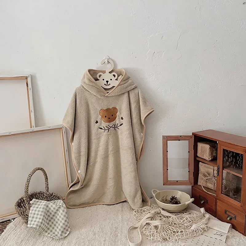 MILANCEL Baby Children's Hooded Bath Towels Baby Coral Fleece Cloaks Bathrobes Boys Girls Cartoon Embroidery Bath Towel