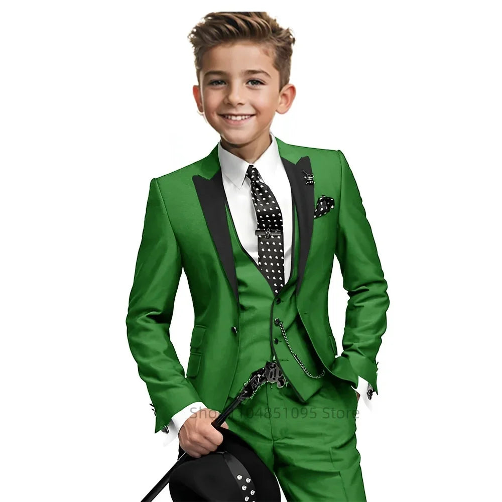 Gentleman Tuxedo Outfit for Boys 2-18 Years High Quality Boys' 3-Piece Suit 3Pcs Wedding Birthday Party Blazer Vest Pants Sets