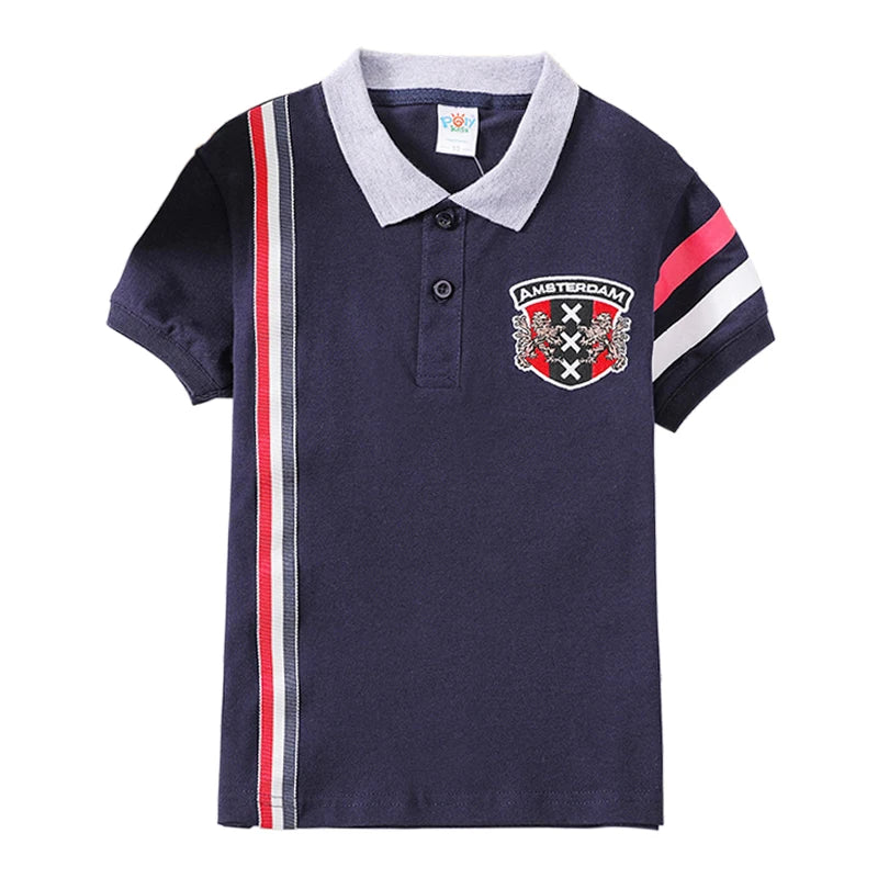 baby Boys T-Shirts Summer Short Sleeve T Shirts Childrens Turn-Down Collar Tops Kids Embroidery casual Clothing Girl cotton Tees