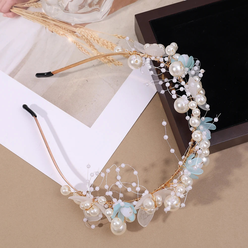 Elegant Children Pearl Headbands Women Bridal Wedding Headband Hair Headdress Flowers Bride Garland Head Hoop Hair Jewelry Gifts