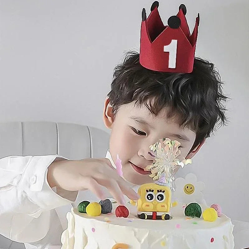 Happy Birthday Hat Baby First Birthday Party Felt Hat 1st 2th 3th Years Kids Baby Shower Hat Birthday Headband Decoration Red