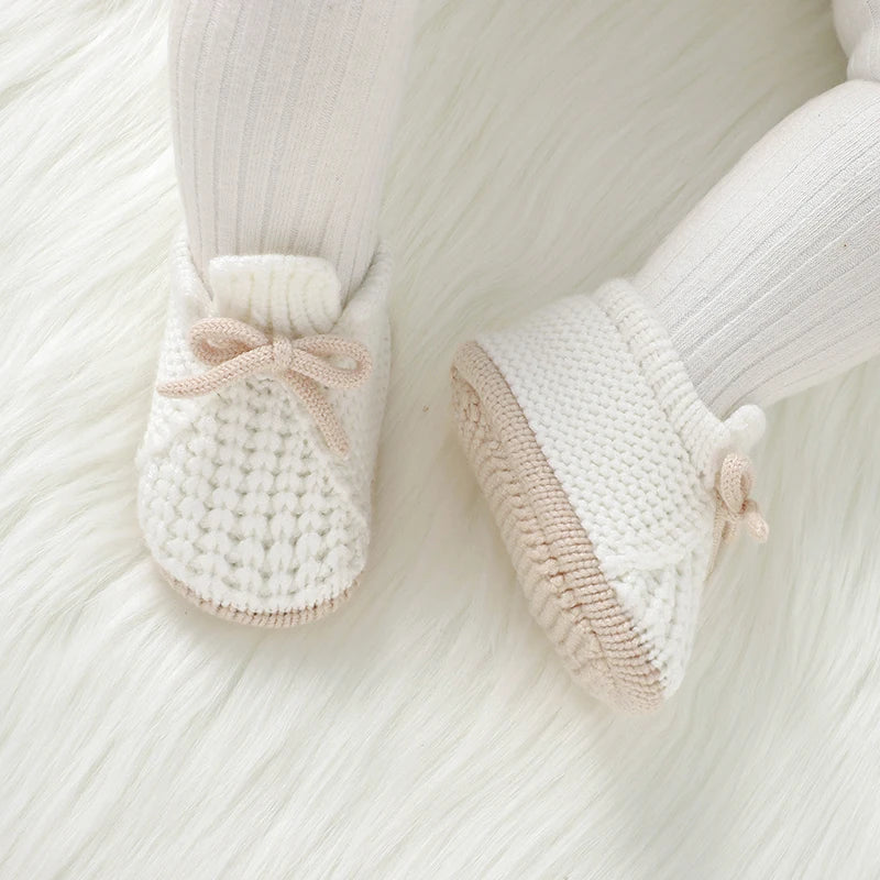 Baby First Walkers Soft Soled Newborn Boys Girls Crib Prewalkers Handmade Knitted Infant Toddler Anti-Slip Footwear Shoes 0-12m