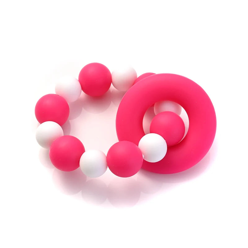 Baby Silicone Teether Ring Pendant Food Grade Silicone Round Beads Bracelet Rattle Toys For Baby Teething Safe Care Chew Toys