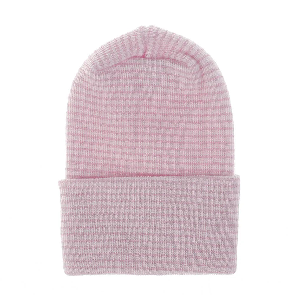 Double Layer Newborn Hospital Hat Baby Hats Nursery Beanie Cap with Bow Cute Striped Infant Hat Soft Turban Hats for Baby Girls