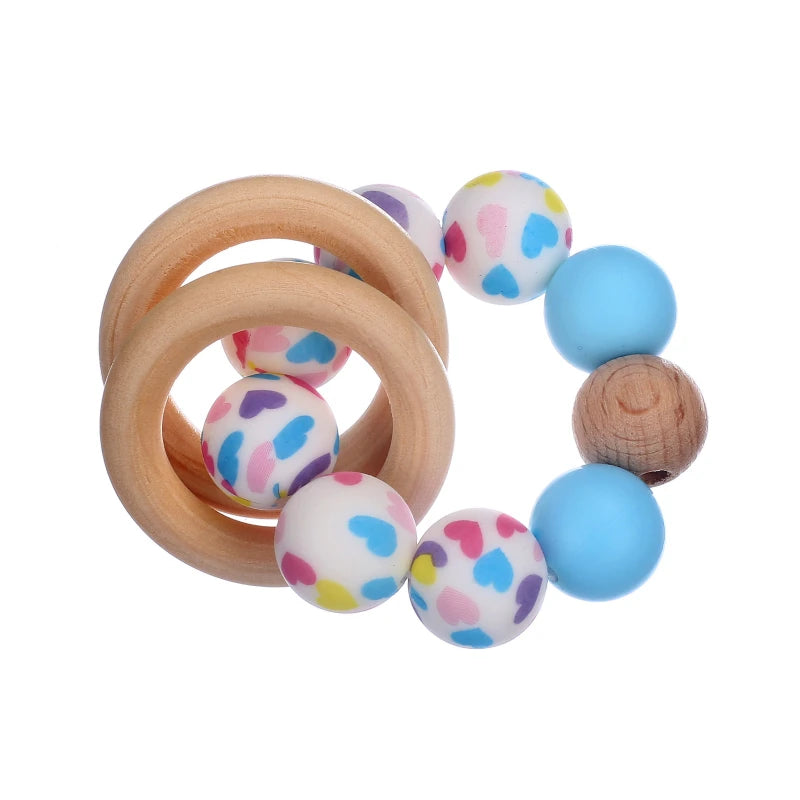 Baby Silicone Teether Ring Pendant Food Grade Silicone Round Beads Bracelet Rattle Toys For Baby Teething Safe Care Chew Toys