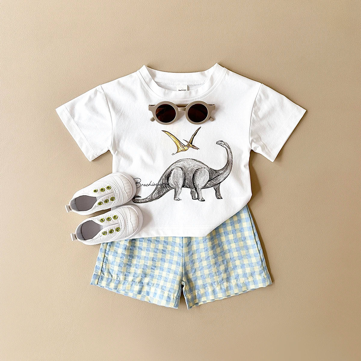 New Baby Clothes Set Infant Dinosaur Print Top+Grid Shorts Baby Boys Girls Casual Baby Set Newborn Summer Baby Clothes 2Pcs/Sets