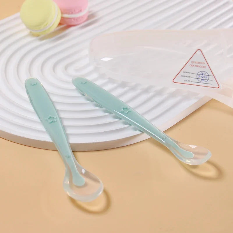 2 Pcs Baby Silicone Spoon Learning Spoon Set Stars Tableware Kids Soft Silicone Feeding Spoon Training Baby Reborn Silicone