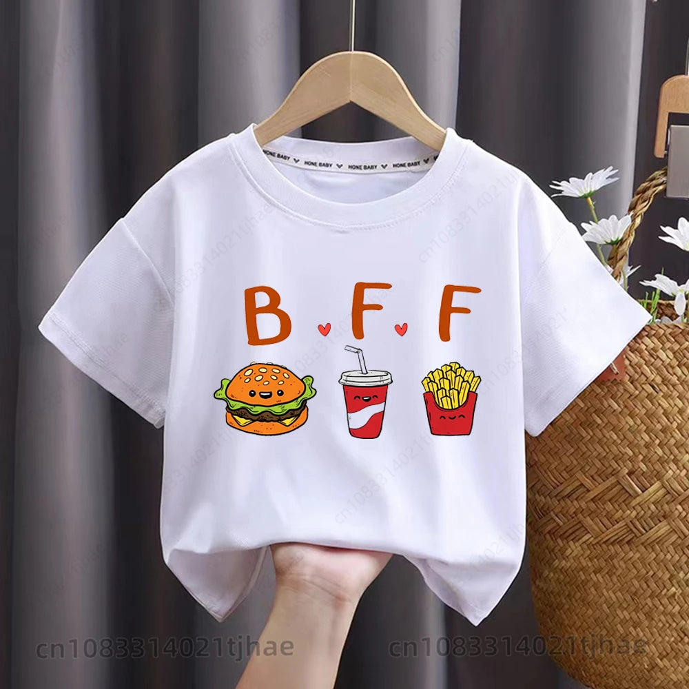 Funny Best Friend Twins Kids T-shirt for Baby Sandwich and Hamburger Food Tshirt Casual Shirt Tops Twins Brother Sister Tees