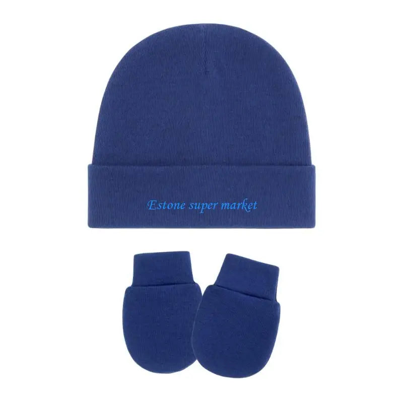 090B 4 Set Newborns Bonnet Cap and Mittens Machine Washable Baby Fetal Hat Gloves for 0 to 3 Month Soft Fabric Headgear