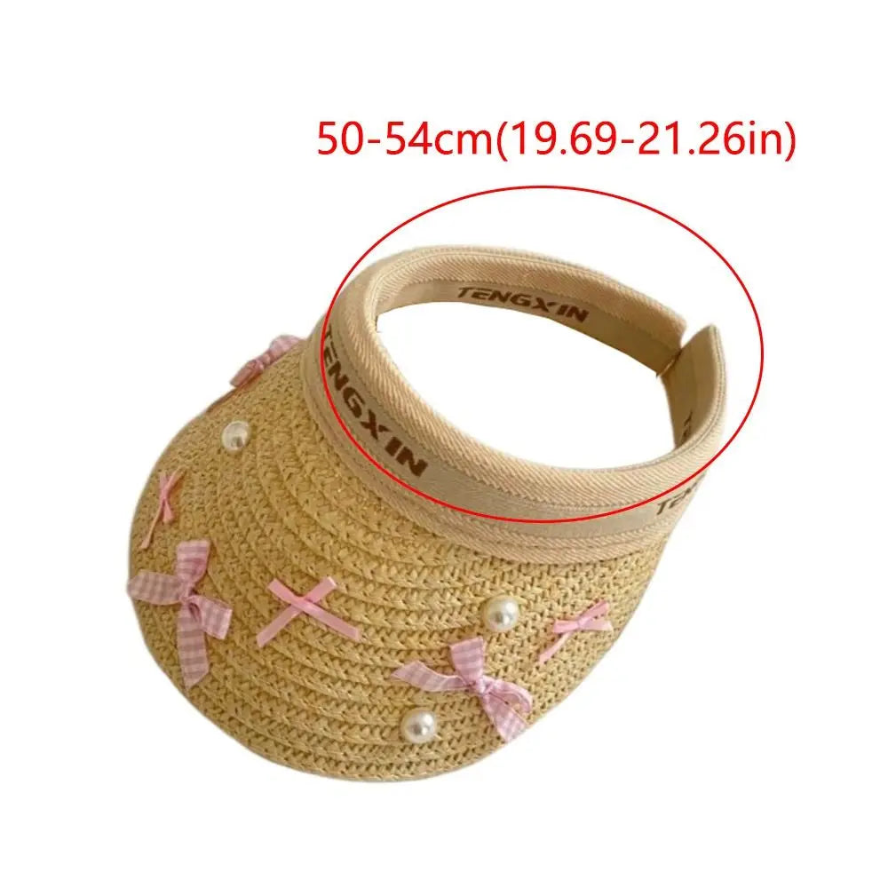 Bowknot Kids Summer Straw Hat Wide Brim UV Protection Large Brim Sun Visor Cap Comfortable Breathable Empty Top Baseball Cap