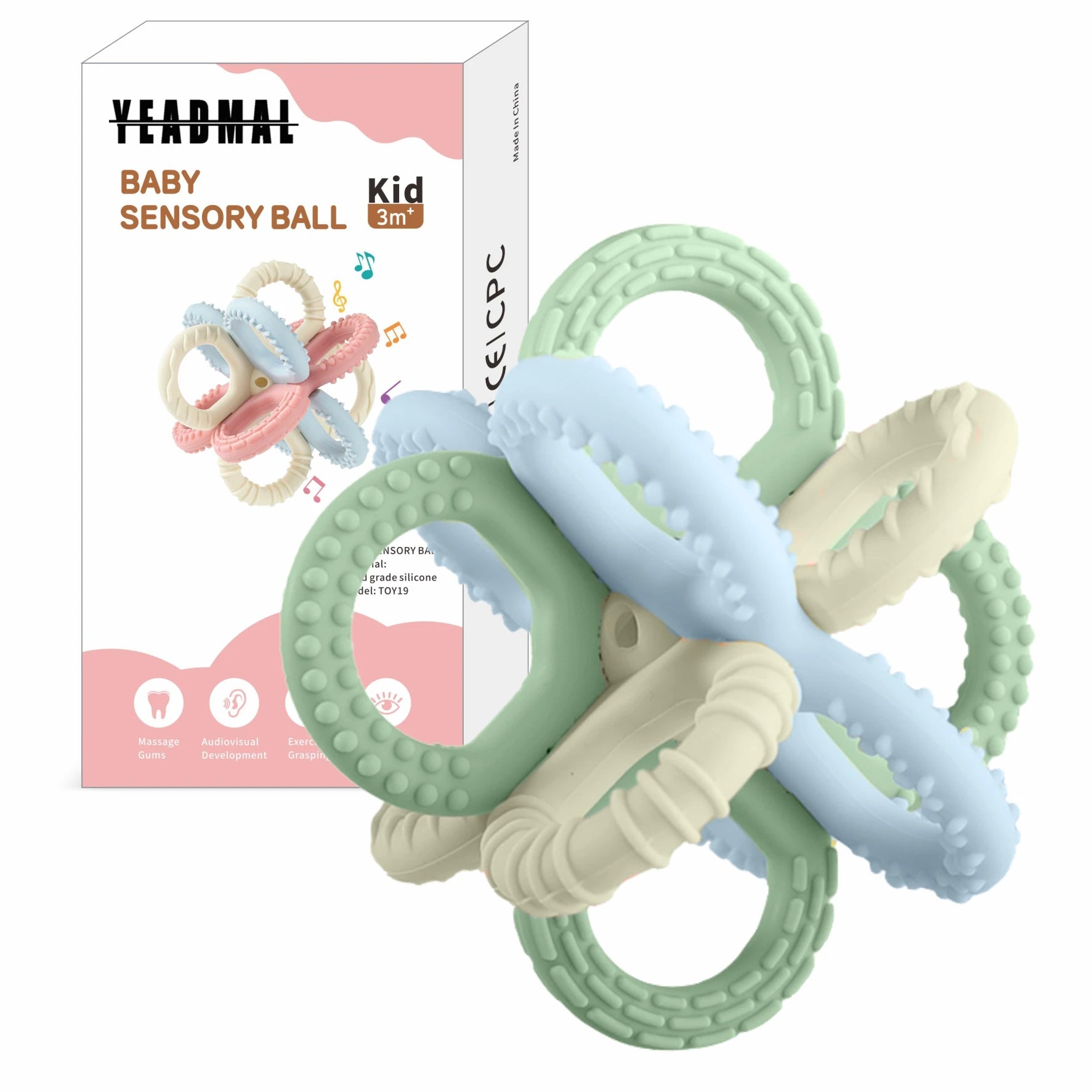 Teething Toys 3 6 Months for Kids Girls Boys,3 Pack Silicone Rattle Chew Toys for Babies 6 12 18months Newborn Infant,Combinable