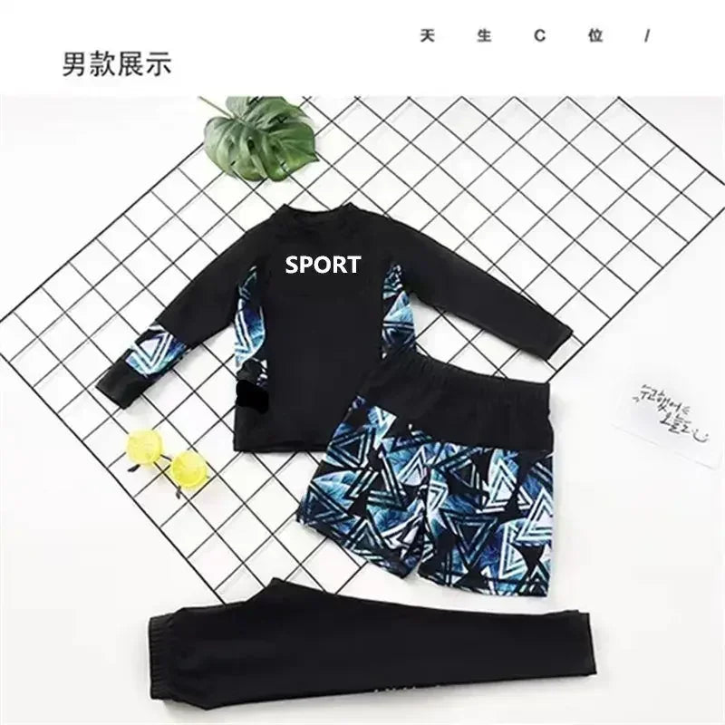 Swimming Suit for Children, Babies, Teenagers, Students, Boys and Girls Long Sleeves+pants+shorts 3pcs Swimsuit Girls Swimwear