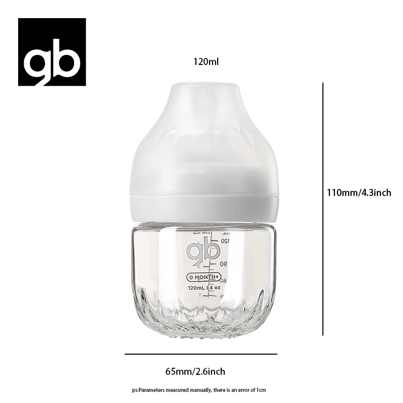 gb Baby Bottle, Glass, Platinum Series, BPA-Free, Diamond-Cut, Simulated Breastfeeding Design, Wide-Neck for Easy Cleaning