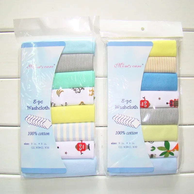8PCS Newborn Cotton Towels UltraSoft Drool Bibs Baby Care Set Wash Bath Handkerchiefs for Boys Girls