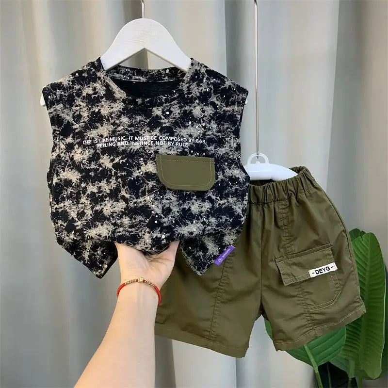 Outdoor Clothes for Children Boys Summer Kids Baby 2PC Sleeveless Top & Pants Shorts Sporty Outfit Premium Cotton 2-10 Years Old
