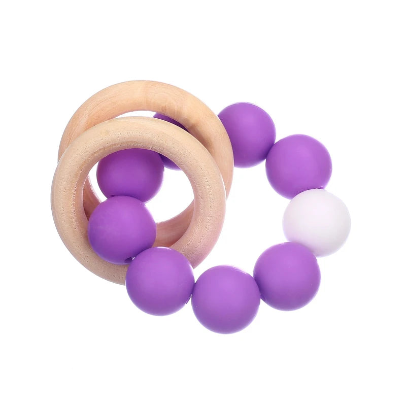 Baby Silicone Teether Ring Pendant Food Grade Silicone Round Beads Bracelet Rattle Toys For Baby Teething Safe Care Chew Toys