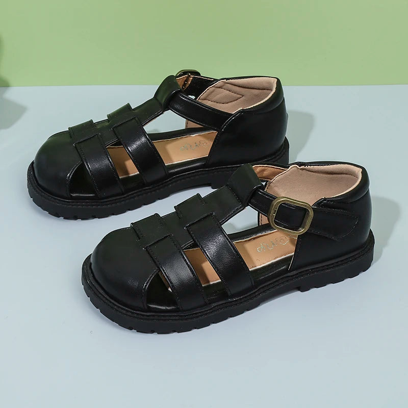 Kids Sandals Casual Soild Color Girls Roman Shoes Non-slip Hollowed-out 2025 Summer New Boys Beach Shoes Soft Sole