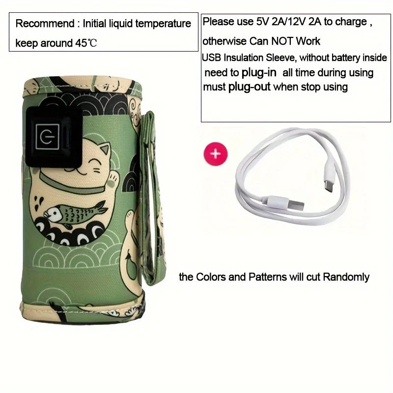 USB Charger Nursing Bottle Insulation Sleeve Warmer Bag for Travel On-the-Go Heating Water Milk Formula Keep Liquid Warm