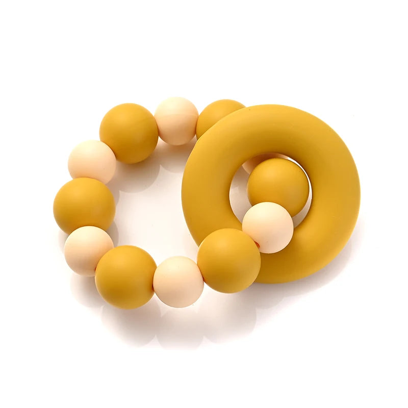 Baby Silicone Teether Ring Pendant Food Grade Silicone Round Beads Bracelet Rattle Toys For Baby Teething Safe Care Chew Toys