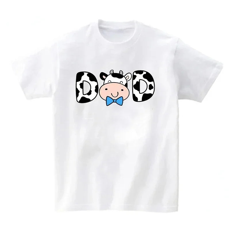 Family Look Mommy and Me Clothes Matching Summer Cow Printing Family Clothing Mother Daughter Son Father Kids T-shirt