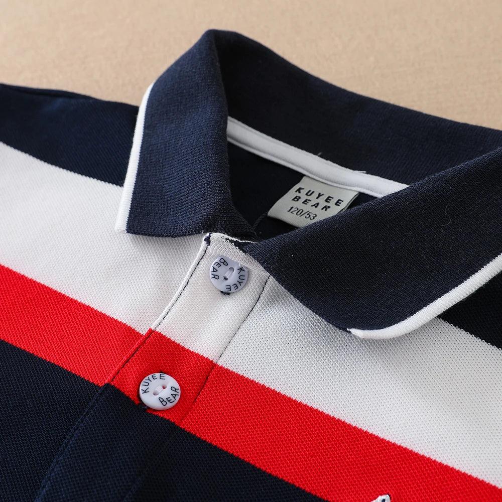Boys' Casual Polo Top Striped Design Short Sleeve Breathable Cotton Blend Kids Shirt Children Summer Clothes