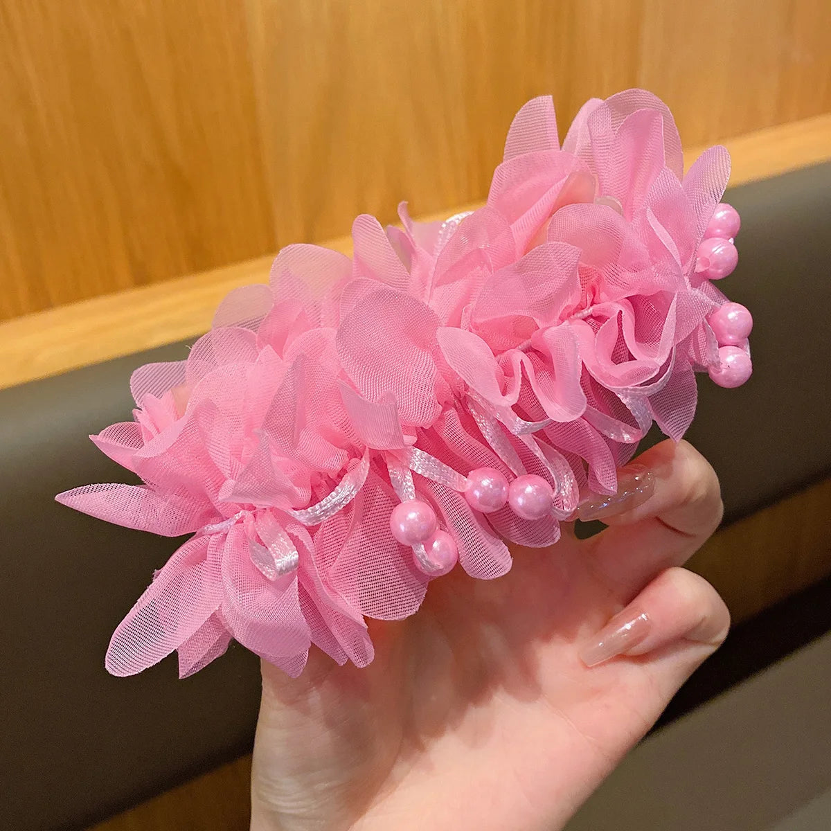 4 little girls, cute pink and purple headbands, children's hair accessories with floral headbands