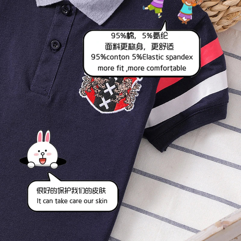 baby Boys T-Shirts Summer Short Sleeve T Shirts Childrens Turn-Down Collar Tops Kids Embroidery casual Clothing Girl cotton Tees