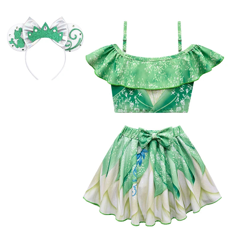 Swimsuit 2022 New Girls Snow Queen Elsa Anna Princess Swimwear Children One-pieces Rapunzel Melinda Tiana Baby Swimming Bikinis