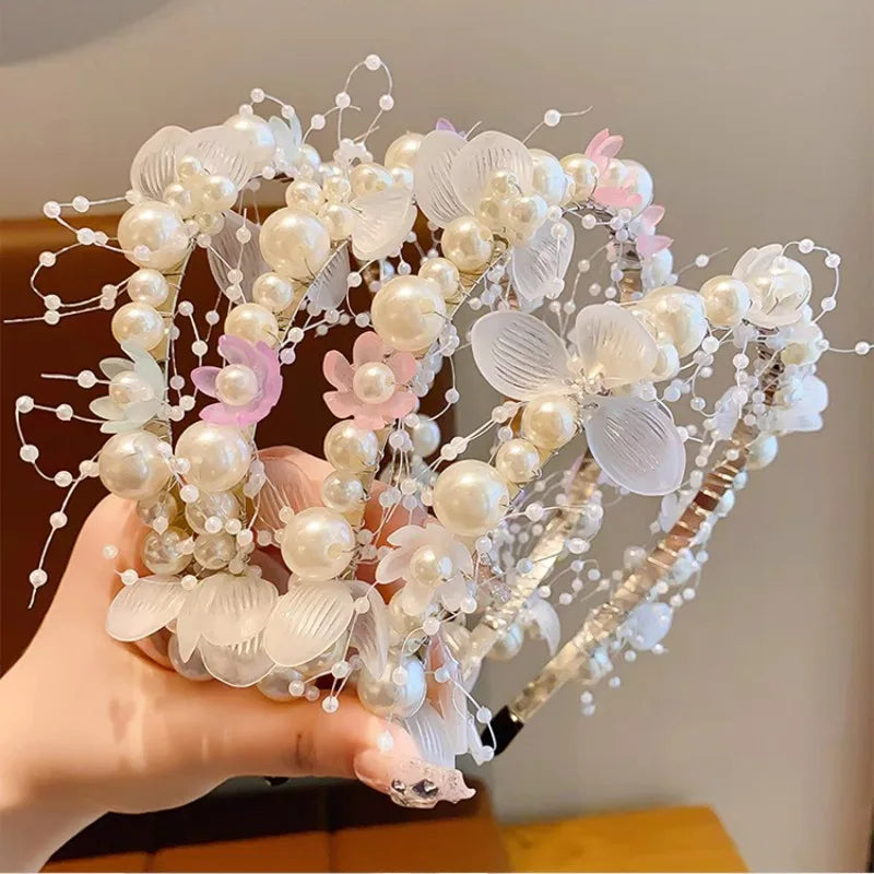 Elegant Children Pearl Headbands Women Bridal Wedding Headband Hair Headdress Flowers Bride Garland Head Hoop Hair Jewelry Gifts