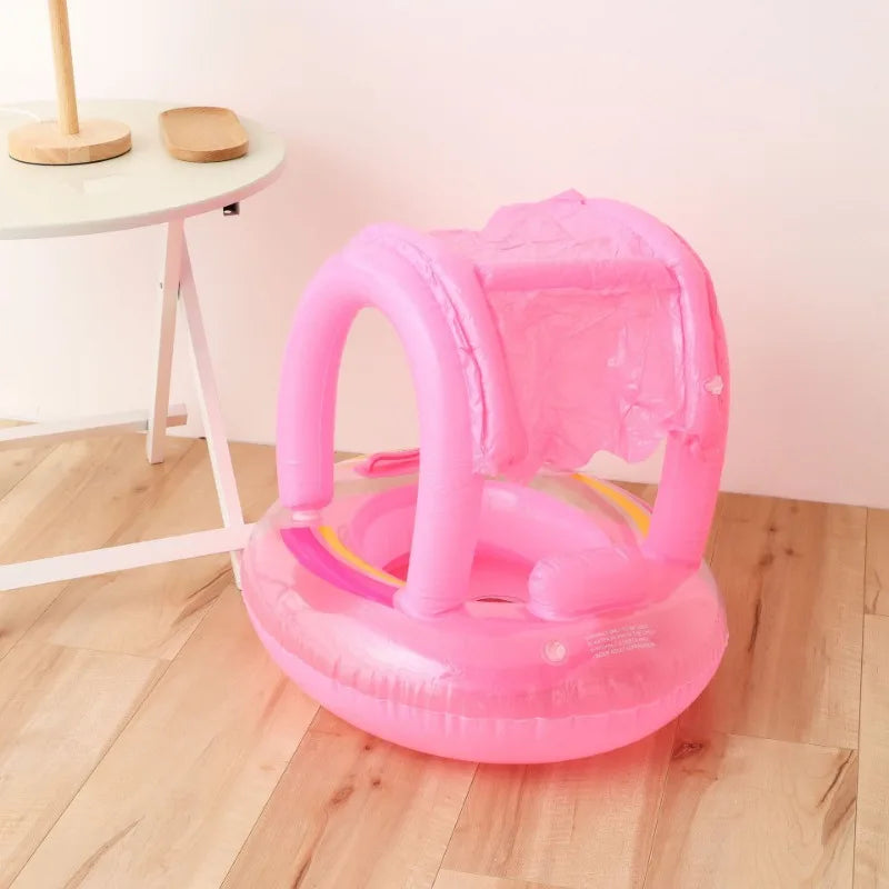 Baby Summer Swimming Ring Inflatable Toys with Handle Outdoor Sunshade Floating Seat Pool Swim Sports Water Toys for Kids