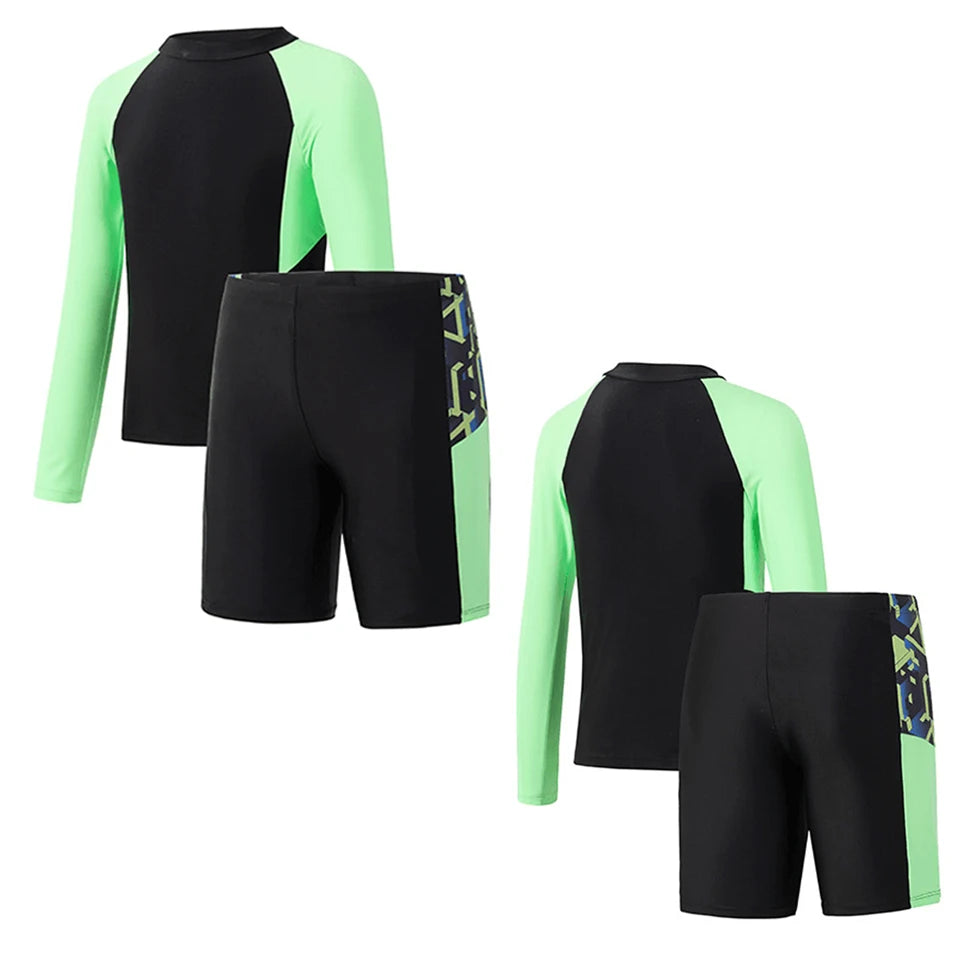 Boys Two Piece Rash Guard Swimsuits Kids Long Sleeve Sunsuit Swimwear Sets Boys Swimsuits UPF50+UV Swimwear Kids 7-14 Years