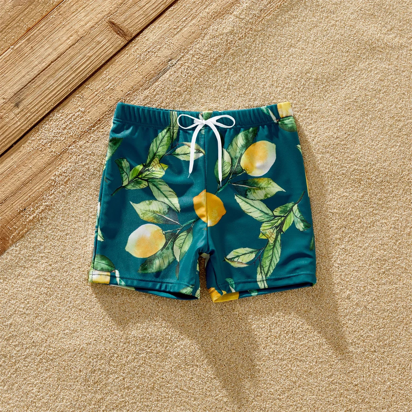 PatPat Family Matching Allover Lemon Print and Solid Halter Neck Two-piece Swimsuit or Swim Trunks Shorts Suitable for Summer