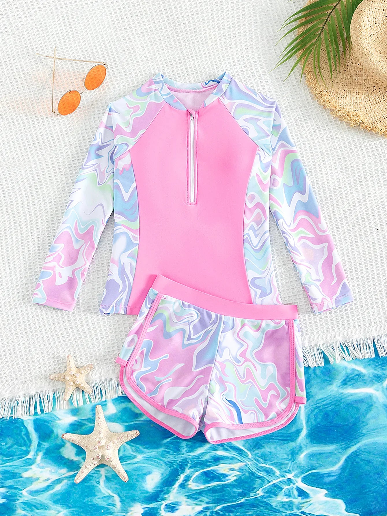 Bathing Suit With Short Toddler Girls Long Sleeve Swimsuits Swimwear Little Girls Swimsuits 2 Pieces Kid купальник для девочки
