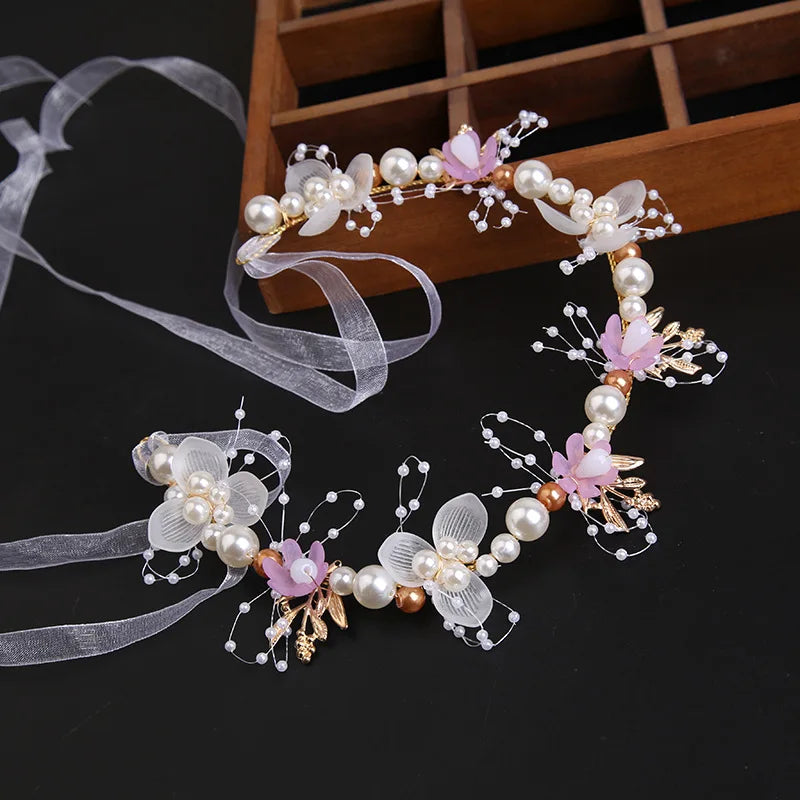 Elegant Girls Headband Imitated Pearl Hair Headdress Baby GirlsFlower Wreath Bride Garland Head Hoop Wedding Headbands Hair
