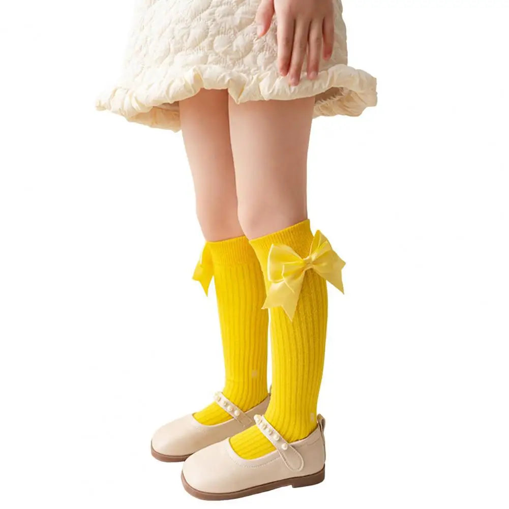 Cute Cartoon Kids Stockings Bow Knee High Cotton Socks Cotton Long Socks Breathable Mid-Calf Socks for Toddler 3-12Y