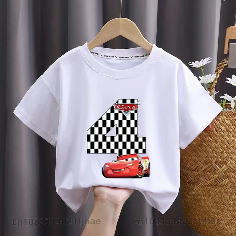 Cars 0-9 Birthday Kids Cosplay COTTON T-shirts for Babys T-Shirt Costume Tees Baby Party T Shirt Clothes Children Tops