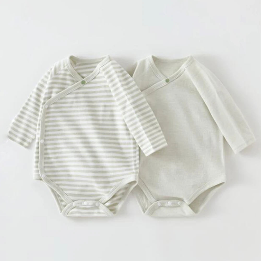 2 Pieces Baby Girl Bodysuit Long Sleeve Cotton Striped Solid Color Spring Autumn Winter Baby Boy Romper Unisex Newborn Clothes