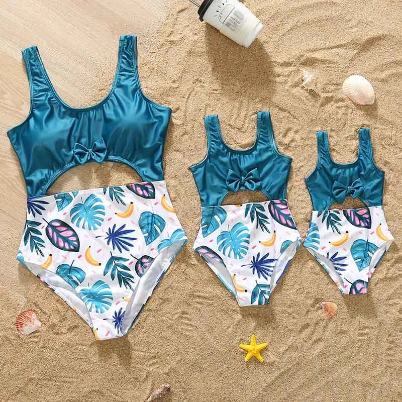 Men Dad Son Swimwear Shorts Family Clothing New Family Matching Swimwear Bow Print Women Mother Daughter Swimsuit