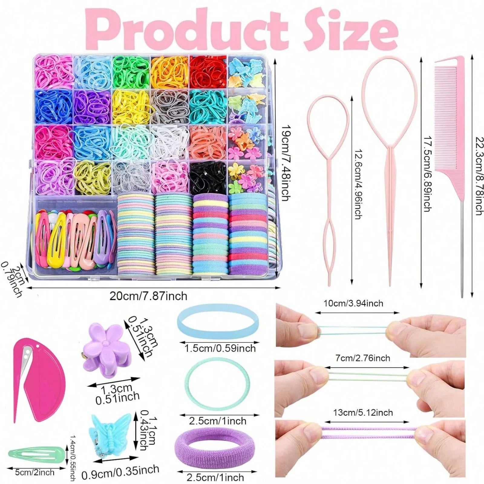Hair Accessories for Girl, 1543 Pcs Elastic Hair Rubber Bands Set 20 Colors Elastic Hair Ties with Organizer Box Cotton Baby Hai