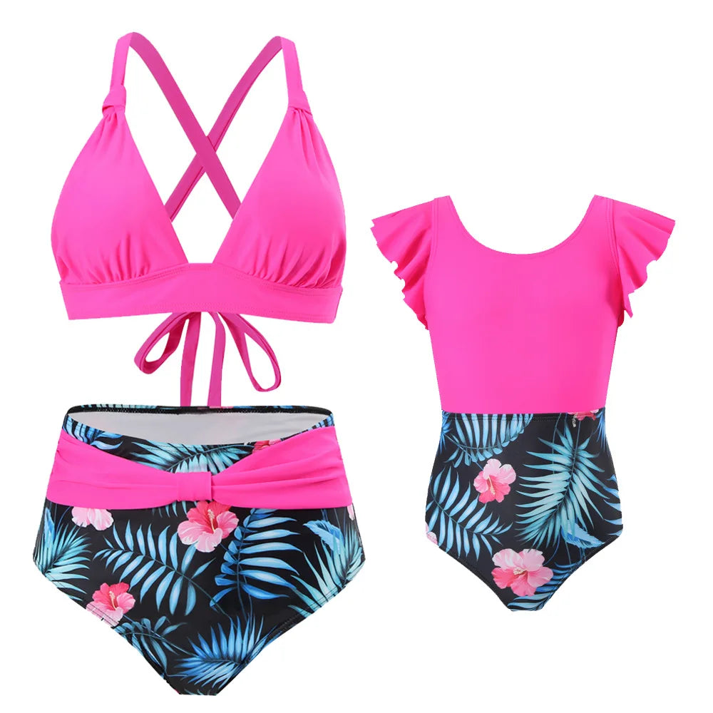 Summer Mother Daughter Swimsuits Leopard Mommy Me Swimwear Bikini Sets Family Look Kids Bathing Suits Family Matching Clothes
