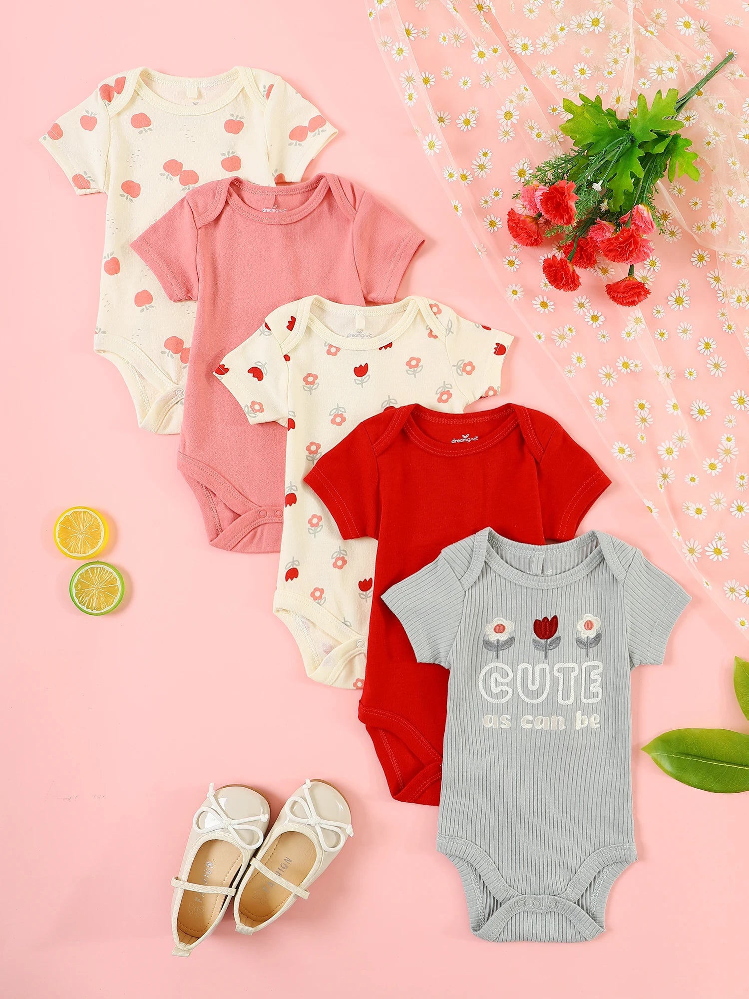 Baby girl clothes 5PCS Baby girl onesie newborn baby clothes summer Short-sleeved jumpsuitSuitable for 0-9 months
