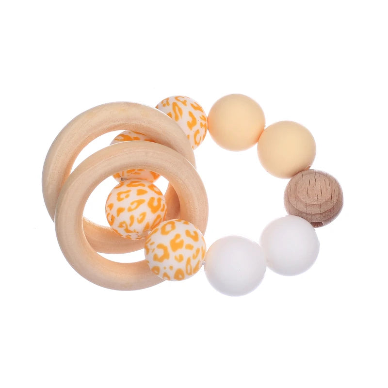 Baby Silicone Teether Ring Pendant Food Grade Silicone Round Beads Bracelet Rattle Toys For Baby Teething Safe Care Chew Toys