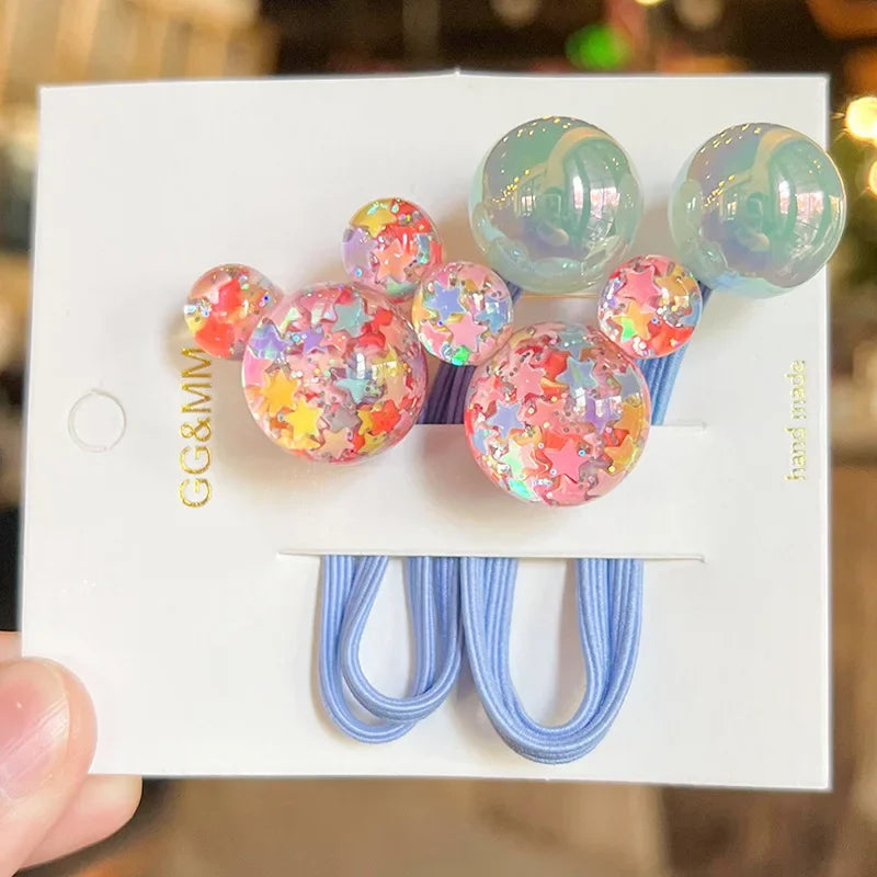 2PCS Cartoon Head Girls Lovely Elastic Hair Bands Princess Hair Accessories Children Hair Ties Baby Headwear