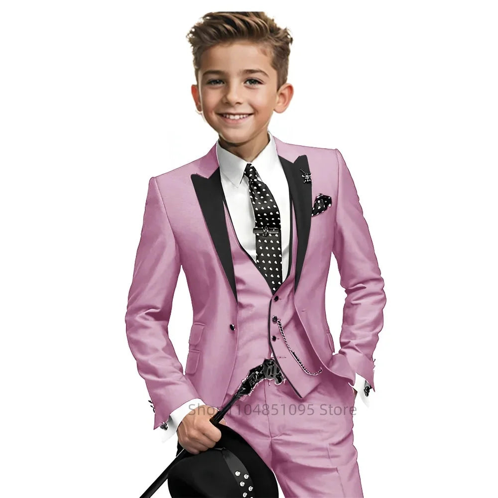 Gentleman Tuxedo Outfit for Boys 2-18 Years High Quality Boys' 3-Piece Suit 3Pcs Wedding Birthday Party Blazer Vest Pants Sets