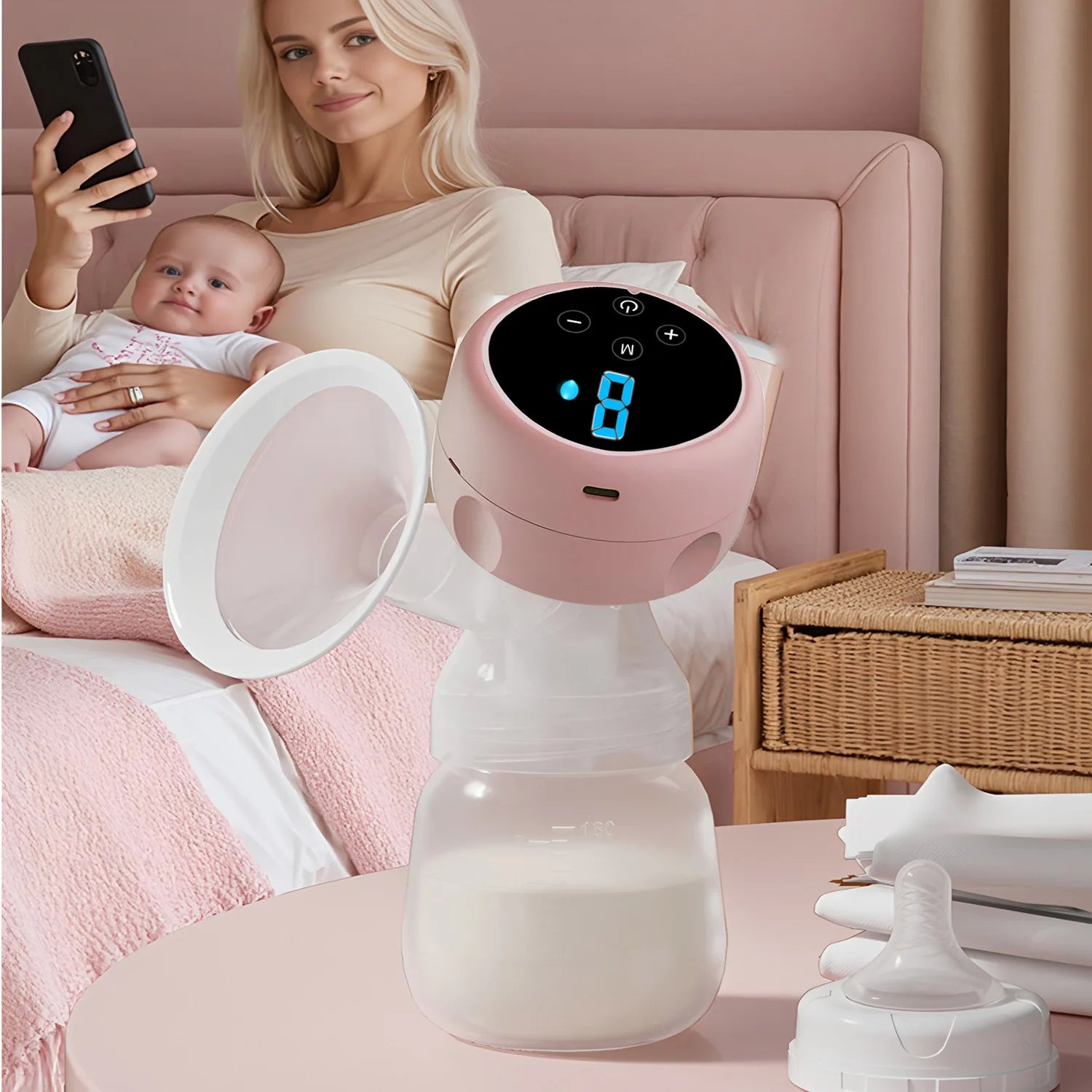 Electric Breast Pump Portable Baby Nipple Bottle 2-IN-1 Smart Integrated Suction Breast Pump Milk Postpartum Fortable BreastPump