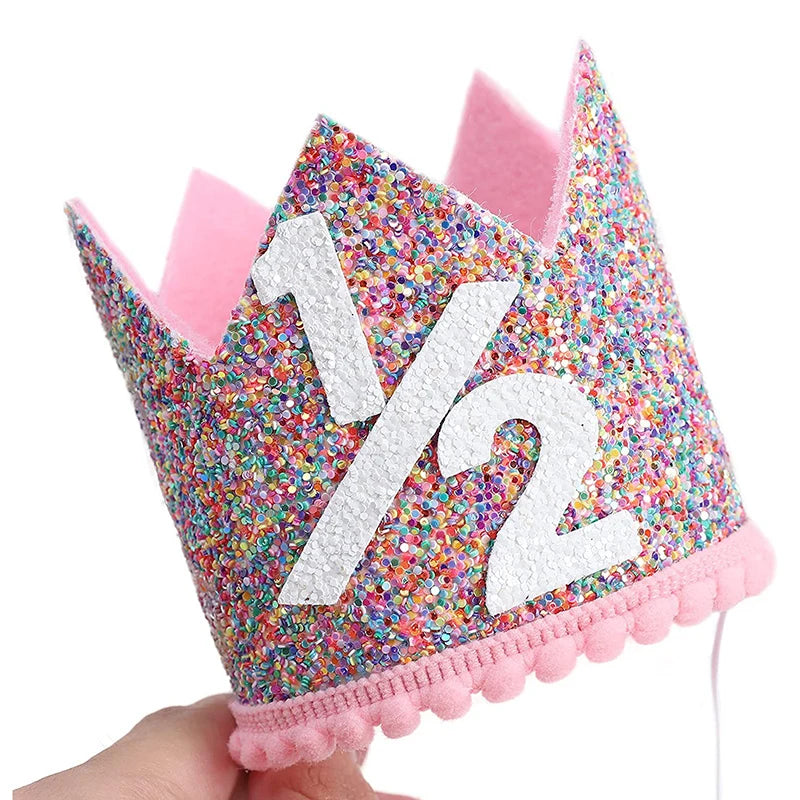 1st Birthday Party Decor Hat Kids 1 2 3 Year Happy Birthday Boy Girl First Birthday Party Baby Shower Decor Pink Kids Crown Hat