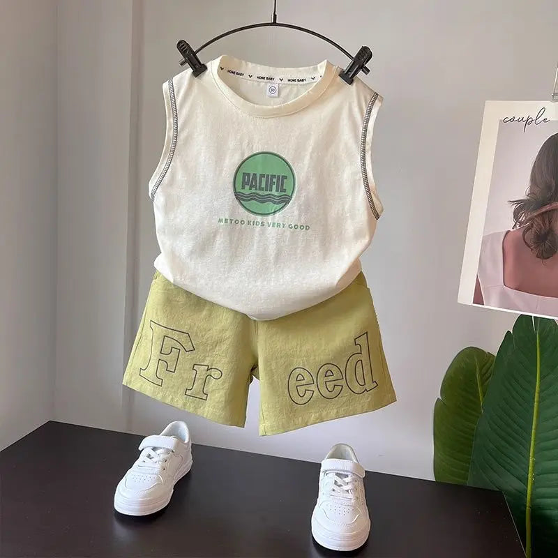 Outdoor Clothes for Children Boys Summer Kids Baby 2PC Sleeveless Top & Pants Shorts Sporty Outfit Premium Cotton 2-10 Years Old